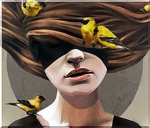 Woman birds in hair