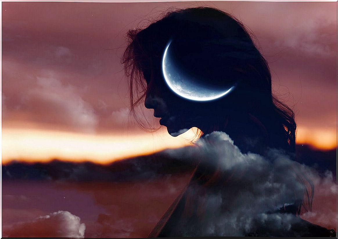 Woman with moon in mind