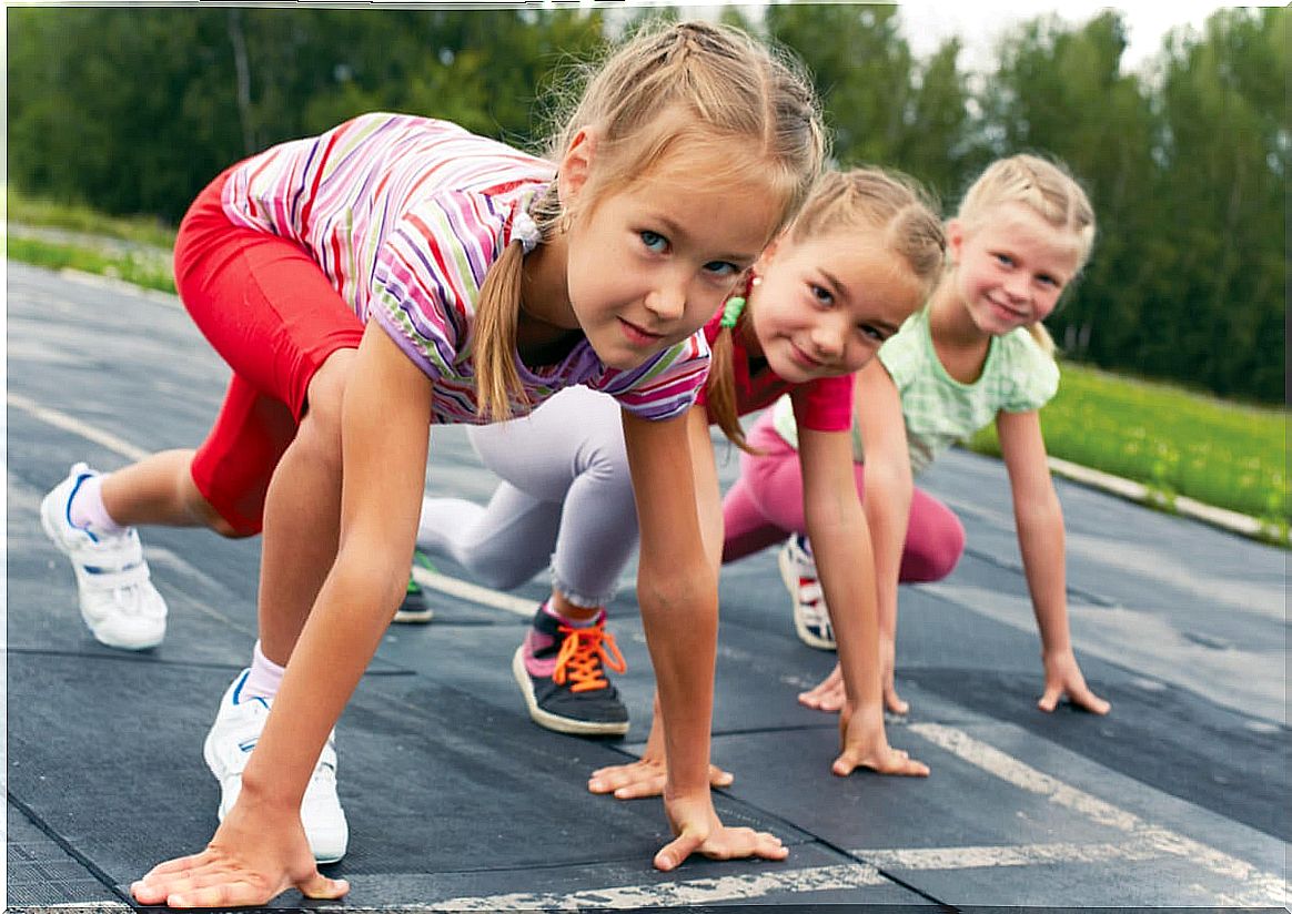 Children competing in physical education class