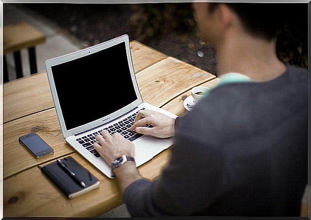 man working with his smartphone in sight