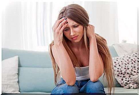 Depressed woman from dopamine deficiency 