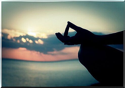 Hand of a person in meditation position