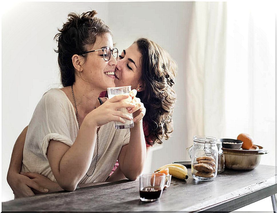 Happy couple having breakfast