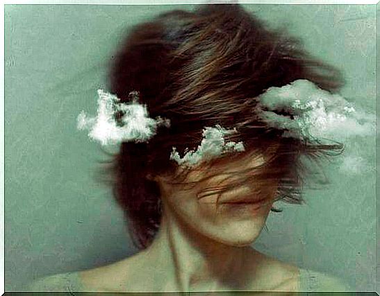 Woman with clouds around symbolizing selective abstraction