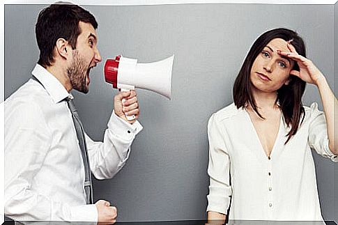 man with verbiage and loudspeaker