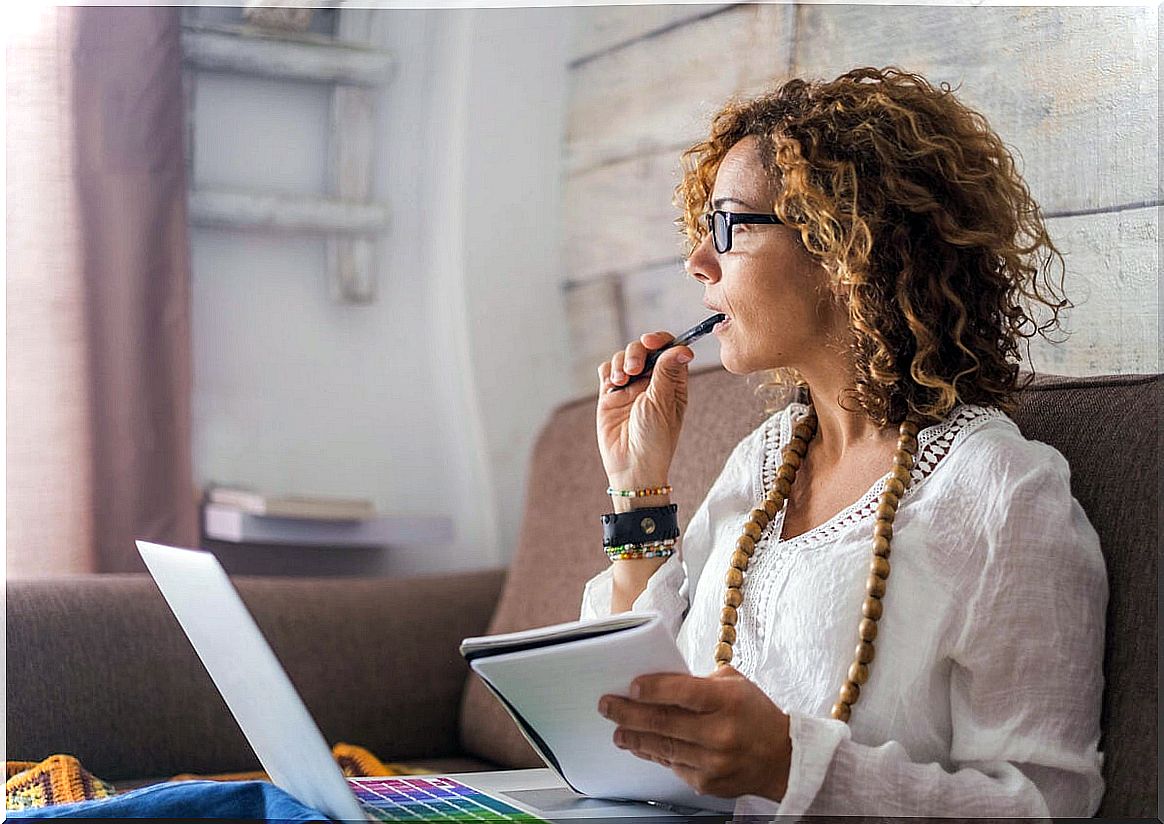 Woman thinking about self-awareness