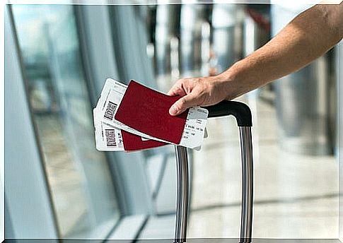 Hand of a person with tickets to travel