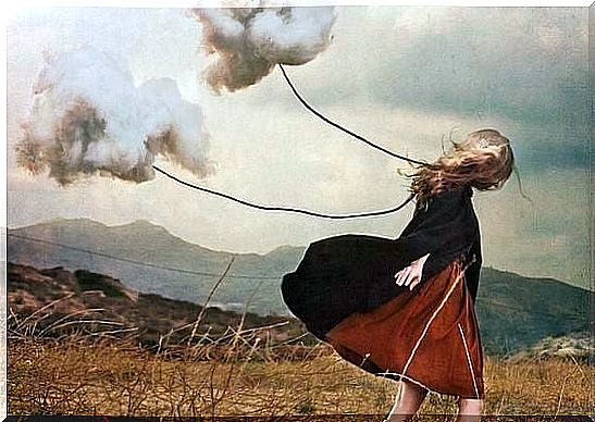 woman with clouds