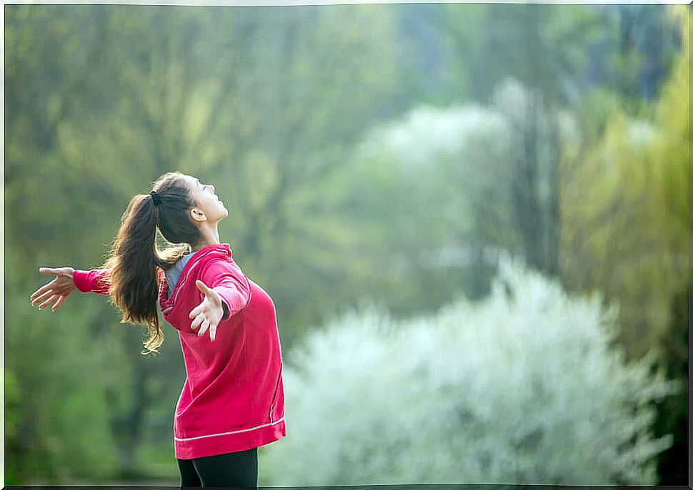 Woman breathing fresh air