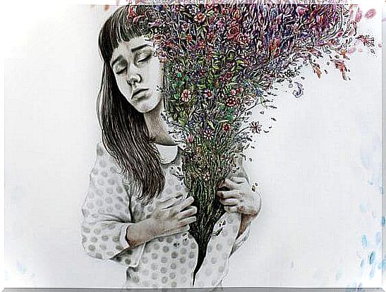 girl with flowers on her chest overcoming emotional damage